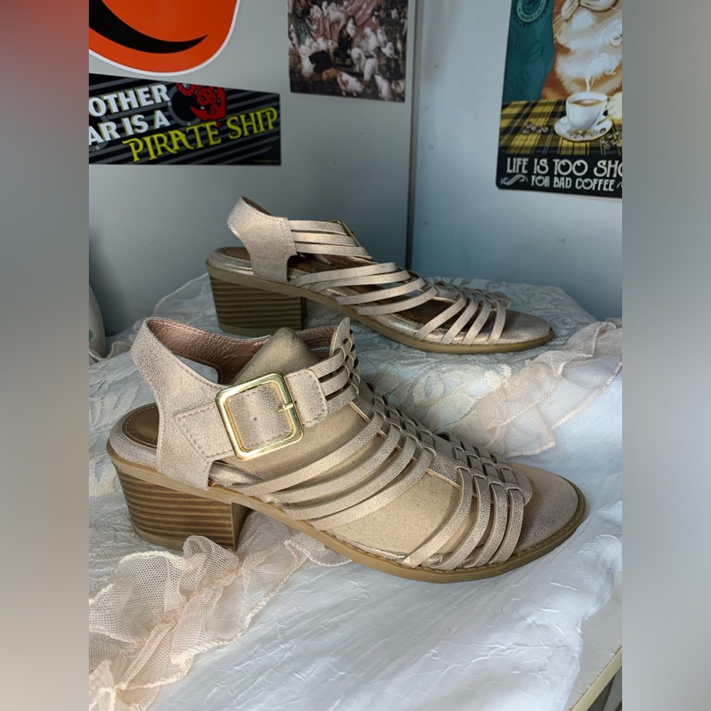 Maurices Beige Glitter Strappy Sandals